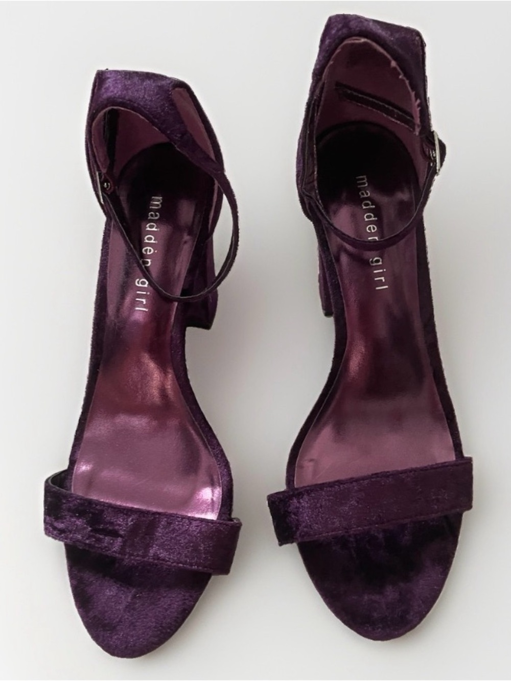Madden Girl Deep Purple Velvet Ankle-Strap Block Heels